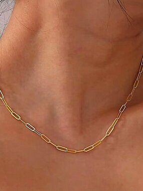 Gold Tone Paperclip Chain Necklace 18K Gold PVD Hyperallergenic NEW